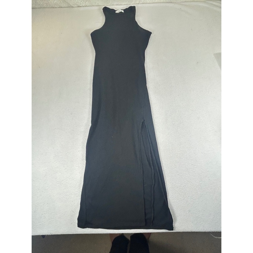 Porter St. Maxi Dress Women Small Black Stretch Ribbed Side Slit WD3666A